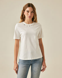 Womens T-Shirt Slim Fit Cotton Charm Neckline Detail - White 63_701H031_BLA110601_0