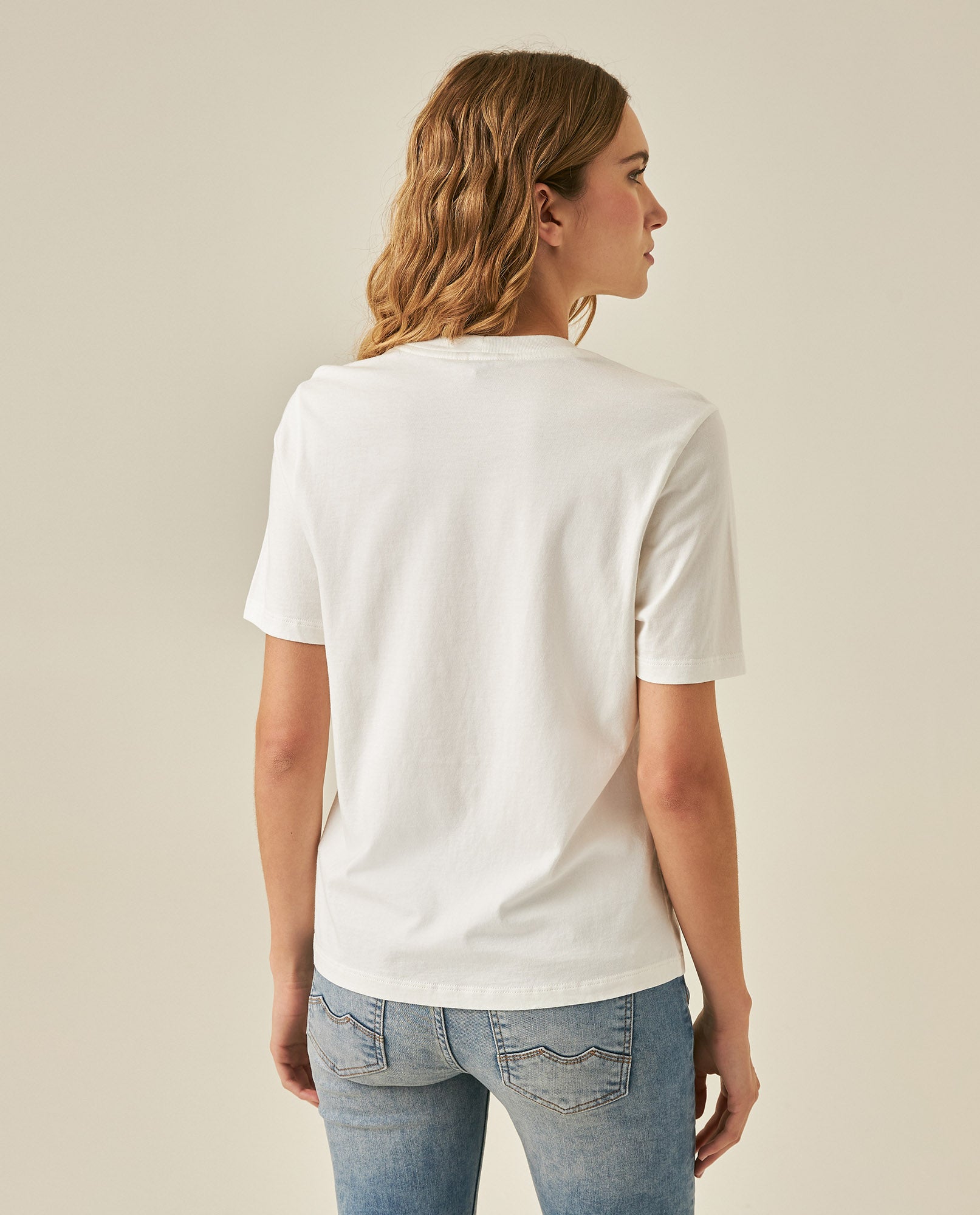 Womens T-Shirt Slim Fit Cotton Charm Neckline Detail - White 63_701H031_BLA110601_6