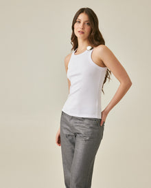 Womens T-Shirt Tank Fitted Cotton–Elastane Ribbed Removable Pin - Mothers - White 63_701H033_BLA110601_0