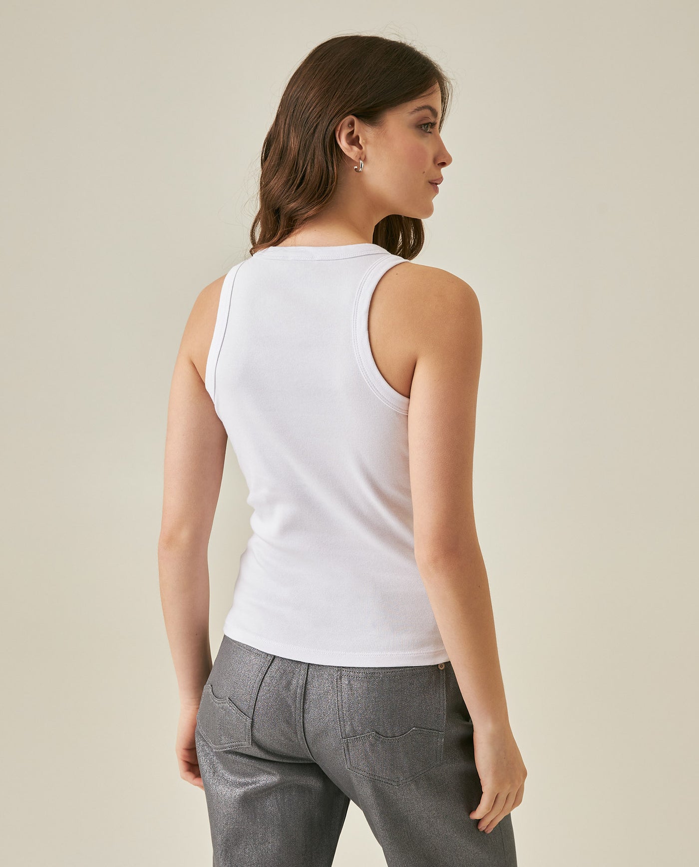 Womens T-Shirt Tank Fitted Cotton–Elastane Ribbed Removable Pin - Mothers - White 63_701H033_BLA110601_6
