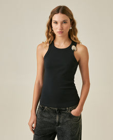 Womens T-Shirt Tank Fitted Cotton–Elastane Ribbed Removable Pin - Mothers - Black 63_701H033_NEG194004_0