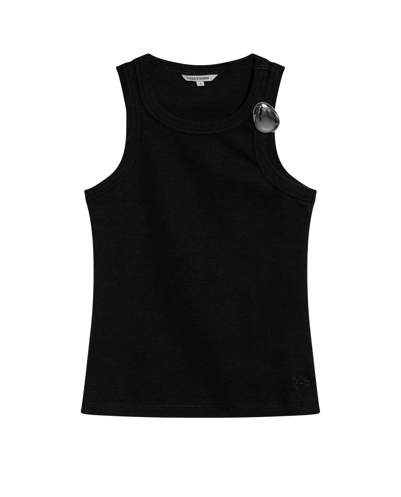 Womens T-Shirt Tank Fitted Cotton–Elastane Ribbed Removable Pin - Mothers - Black 63_701H033_NEG194004_3