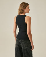 Womens T-Shirt Tank Fitted Cotton–Elastane Ribbed Removable Pin - Mothers - Black 63_701H033_NEG194004_6
