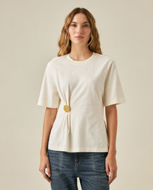 Womens T-Shirt Semi-Fitted Cotton Front Pleats Removable Metal Pin - Mothers - Raw 63_701H034_CRU110606_0