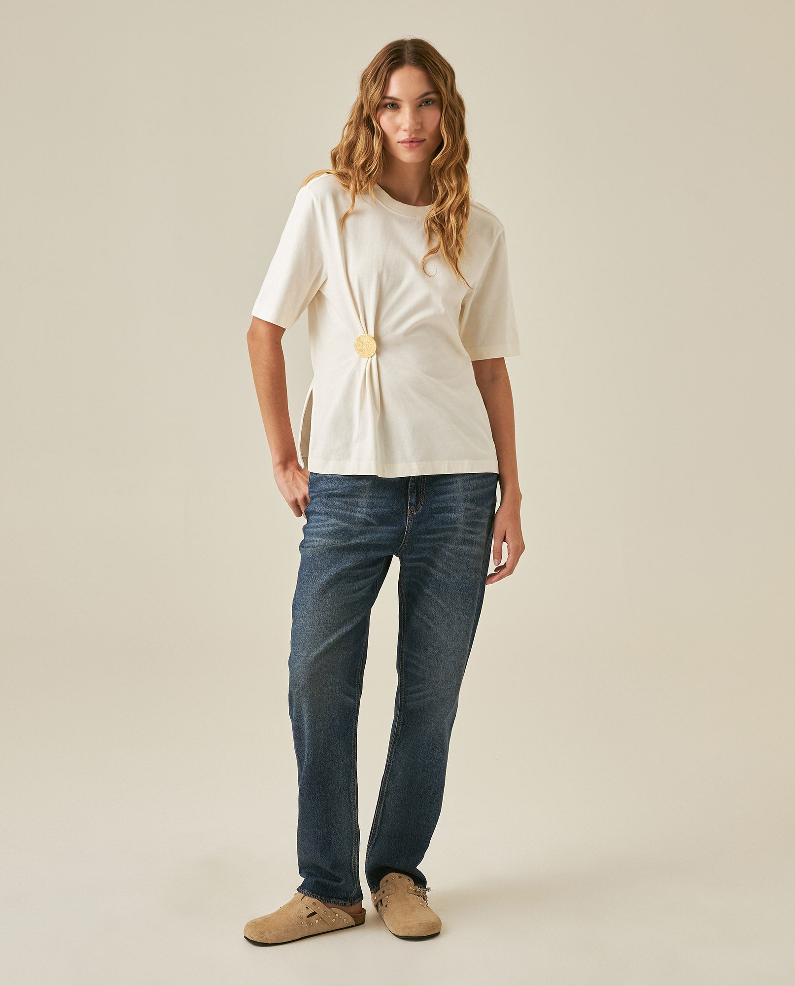 Womens T-Shirt Semi-Fitted Cotton Front Pleats Removable Metal Pin - Mothers - Raw 63_701H034_CRU110606_4