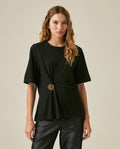 Womens T-Shirt Semi-Fitted Cotton Front Pleats Removable Metal Pin - Mothers - Black 63_701H034_NEG194004_0