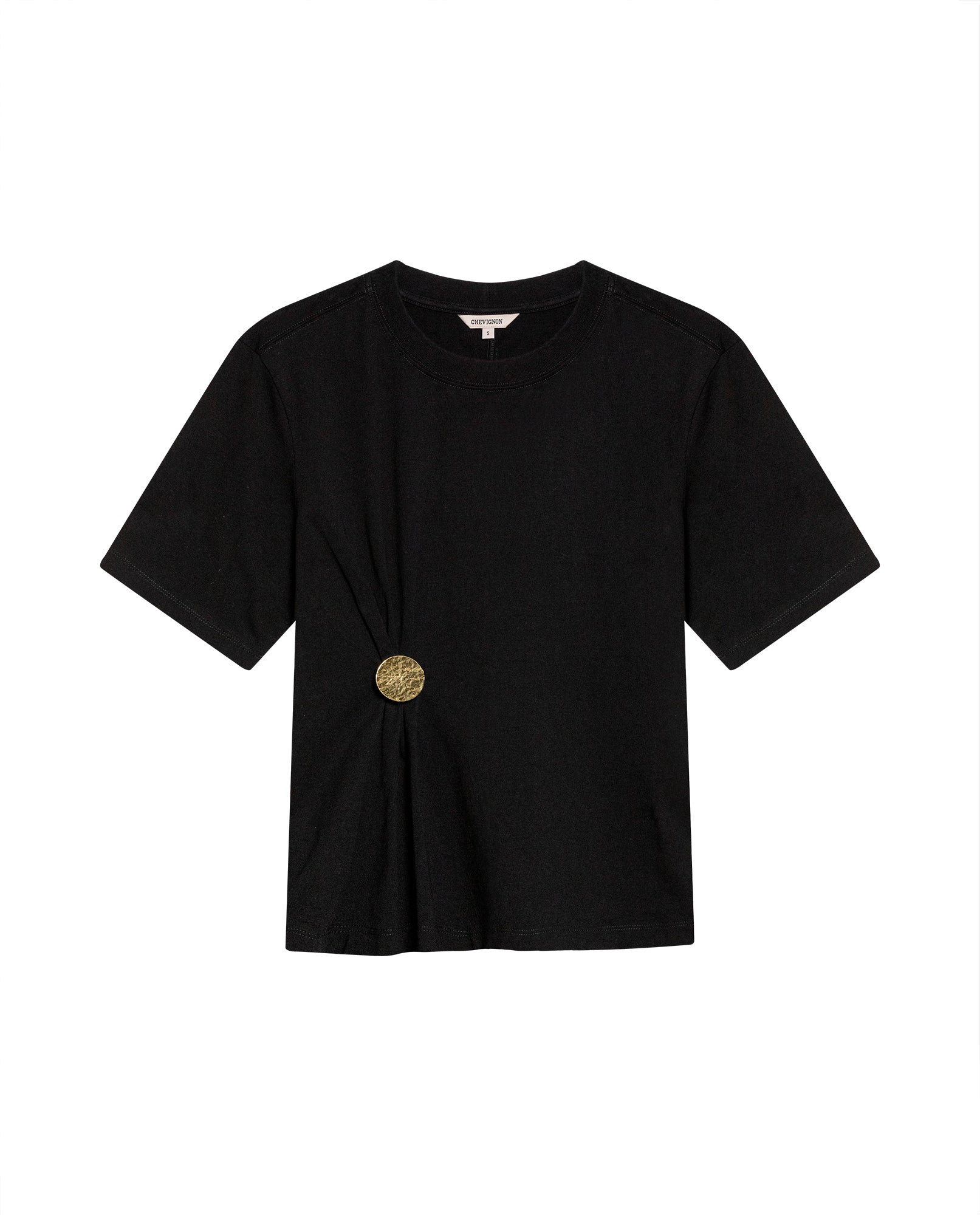 Womens T-Shirt Semi-Fitted Cotton Front Pleats Removable Metal Pin - Mothers - Black 63_701H034_NEG194004_3