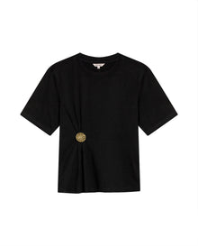 Womens T-Shirt Semi-Fitted Cotton Front Pleats Removable Metal Pin - Mothers - Black 63_701H034_NEG194004_3