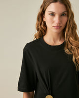 Womens T-Shirt Semi-Fitted Cotton Front Pleats Removable Metal Pin - Mothers - Black 63_701H034_NEG194004_5