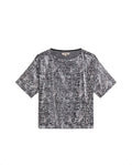 Womens T-Shirt Oversized Crewneck Polyester Blend Animal Print Sequins Mesh Lining - Black 63_701H036_NEG194004_3