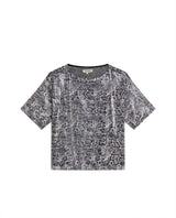 Womens T-Shirt Oversized Crewneck Polyester Blend Animal Print Sequins Mesh Lining - Black 63_701H036_NEG194004_3
