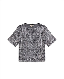 Womens T-Shirt Oversized Crewneck Polyester Blend Animal Print Sequins Mesh Lining - Black 63_701H036_NEG194004_3