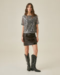 Womens T-Shirt Oversized Crewneck Polyester Blend Animal Print Sequins Mesh Lining - Black 63_701H036_NEG194004_4