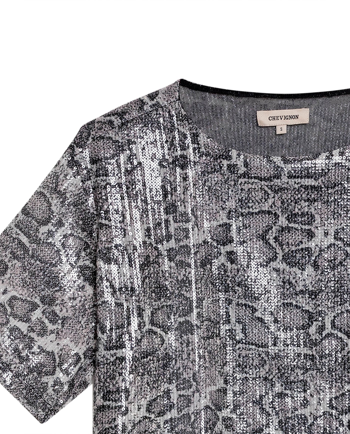 Womens T-Shirt Oversized Crewneck Polyester Blend Animal Print Sequins Mesh Lining - Black 63_701H036_NEG194004_8
