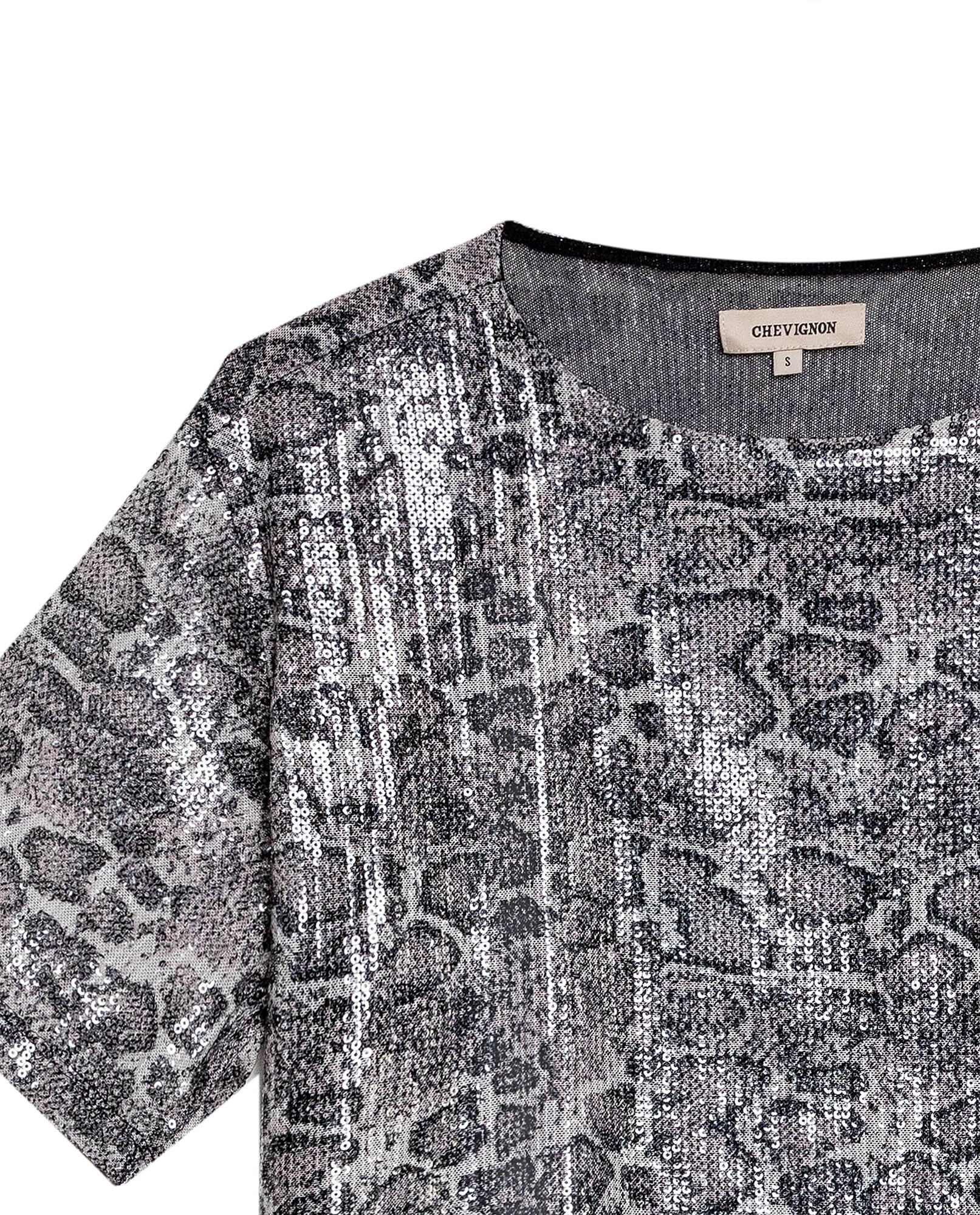 Womens T-Shirt Oversized Crewneck Polyester Blend Animal Print Sequins Mesh Lining - Black 63_701H036_NEG194004_8