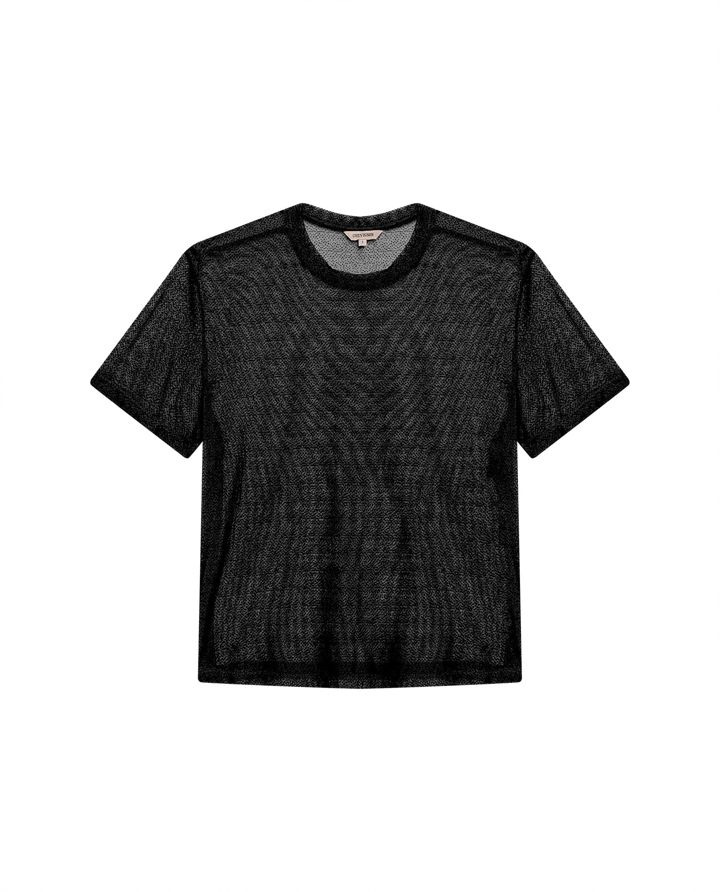 Womens T-Shirt Straight Silhouette Crewneck Polyester Blend Mesh Dotted Texture Sheer - Black 63_701H037_NEG194004_3