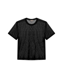 Womens T-Shirt Straight Silhouette Crewneck Polyester Blend Mesh Dotted Texture Sheer - Black 63_701H037_NEG194004_3