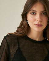 Womens T-Shirt Straight Silhouette Crewneck Polyester Blend Mesh Dotted Texture Sheer - Black 63_701H037_NEG194004_5
