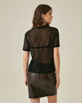 Womens T-Shirt Straight Silhouette Crewneck Polyester Blend Mesh Dotted Texture Sheer - Black 63_701H037_NEG194004_6