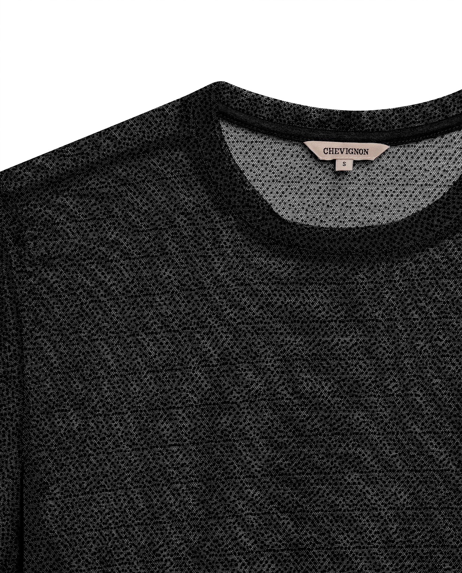 Womens T-Shirt Straight Silhouette Crewneck Polyester Blend Mesh Dotted Texture Sheer - Black 63_701H037_NEG194004_8