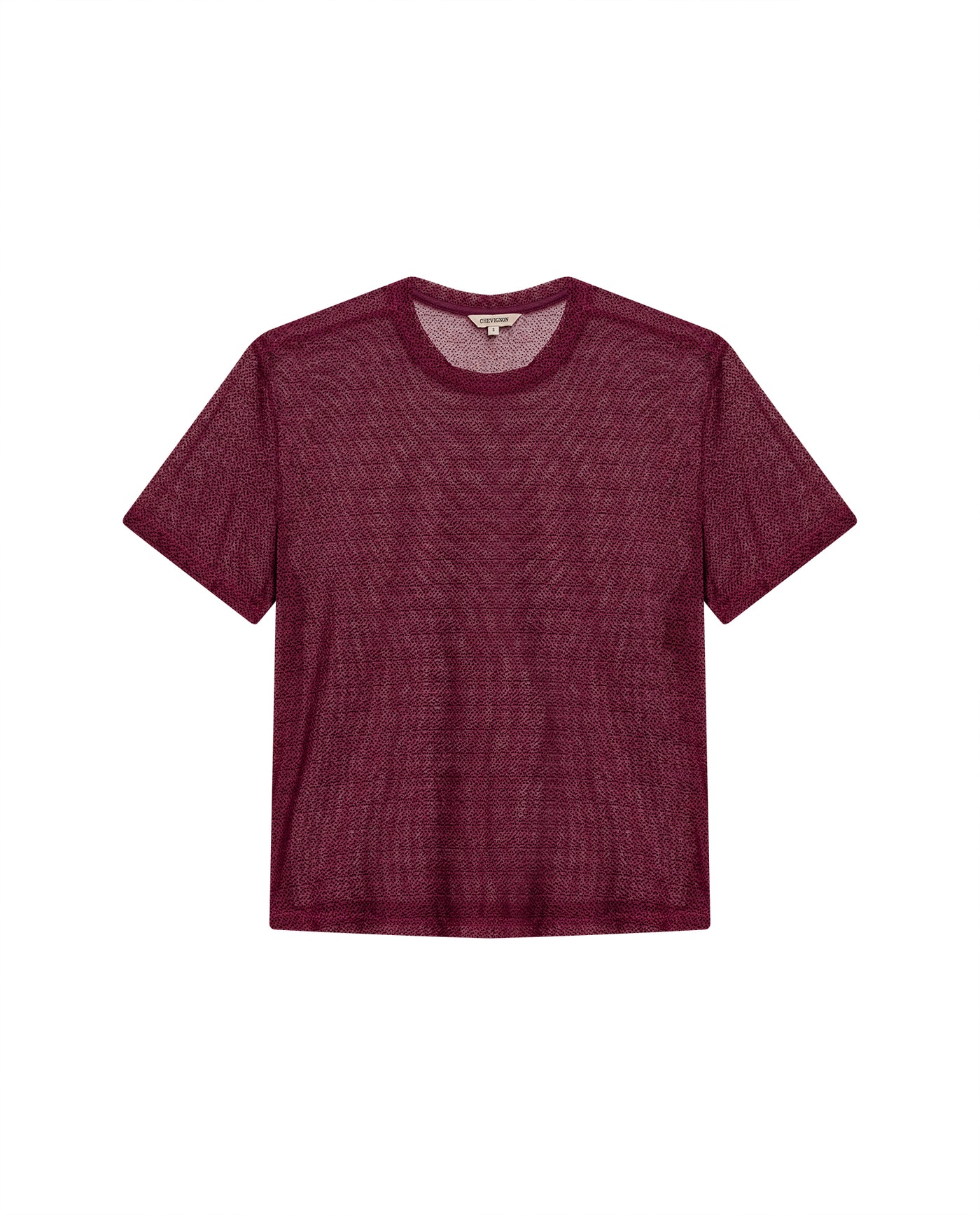 Womens T-Shirt Straight Silhouette Crewneck Polyester Blend Mesh Dotted Texture Sheer - Red 63_701H037_ROJ191522_3