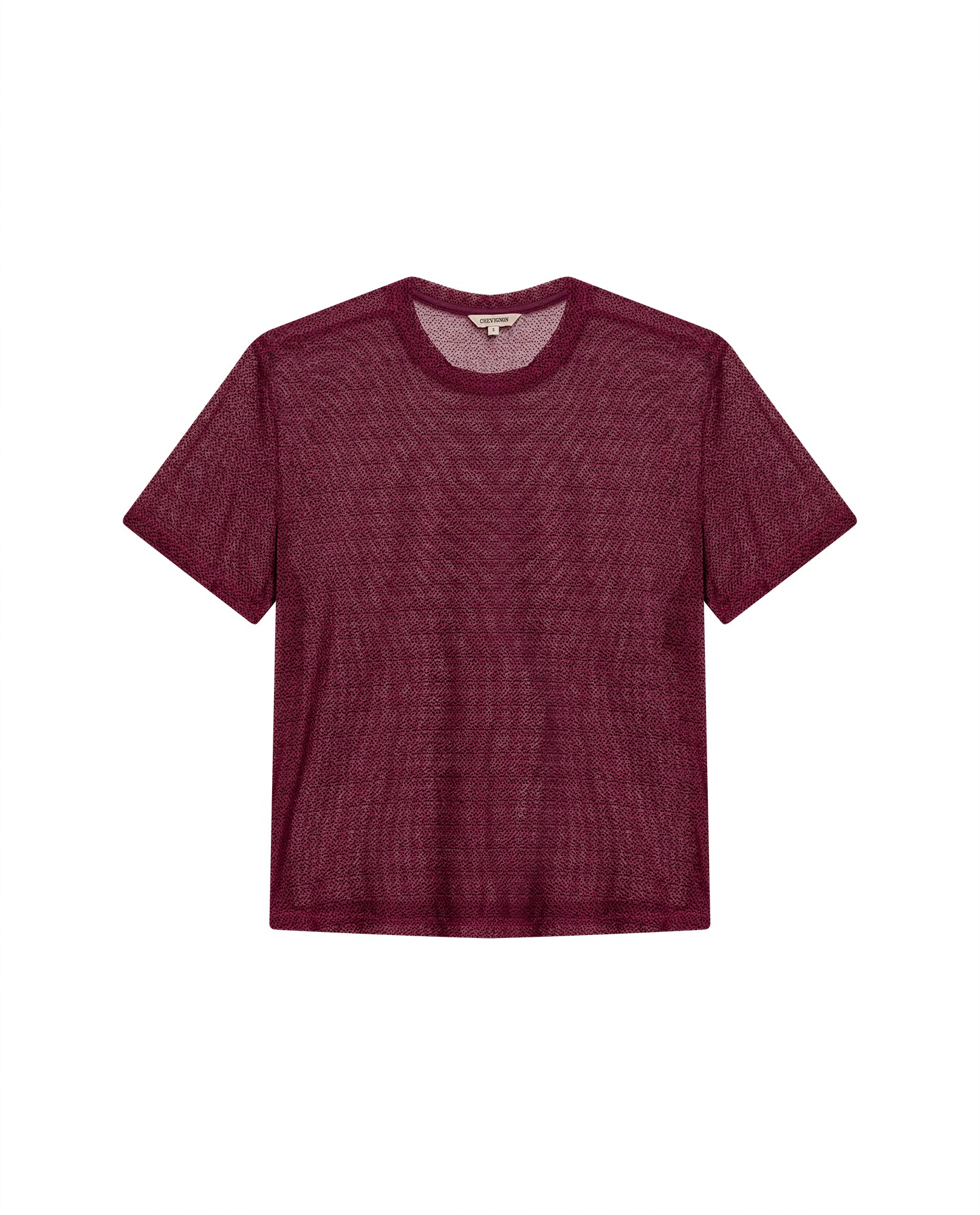 Womens T-Shirt Straight Silhouette Crewneck Polyester Blend Mesh Dotted Texture Sheer - Red 63_701H037_ROJ191522_3
