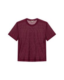 Womens T-Shirt Straight Silhouette Crewneck Polyester Blend Mesh Dotted Texture Sheer - Red 63_701H037_ROJ191522_3