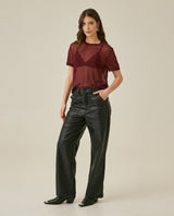 Womens T-Shirt Straight Silhouette Crewneck Polyester Blend Mesh Dotted Texture Sheer - Red 63_701H037_ROJ191522_4