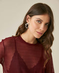Womens T-Shirt Straight Silhouette Crewneck Polyester Blend Mesh Dotted Texture Sheer - Red 63_701H037_ROJ191522_5