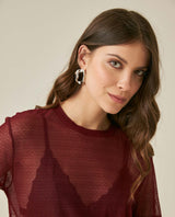 Womens T-Shirt Straight Silhouette Crewneck Polyester Blend Mesh Dotted Texture Sheer - Red 63_701H037_ROJ191522_5