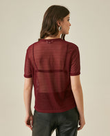 Womens T-Shirt Straight Silhouette Crewneck Polyester Blend Mesh Dotted Texture Sheer - Red 63_701H037_ROJ191522_6