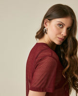 Womens T-Shirt Straight Silhouette Crewneck Polyester Blend Mesh Dotted Texture Sheer - Red 63_701H037_ROJ191522_7