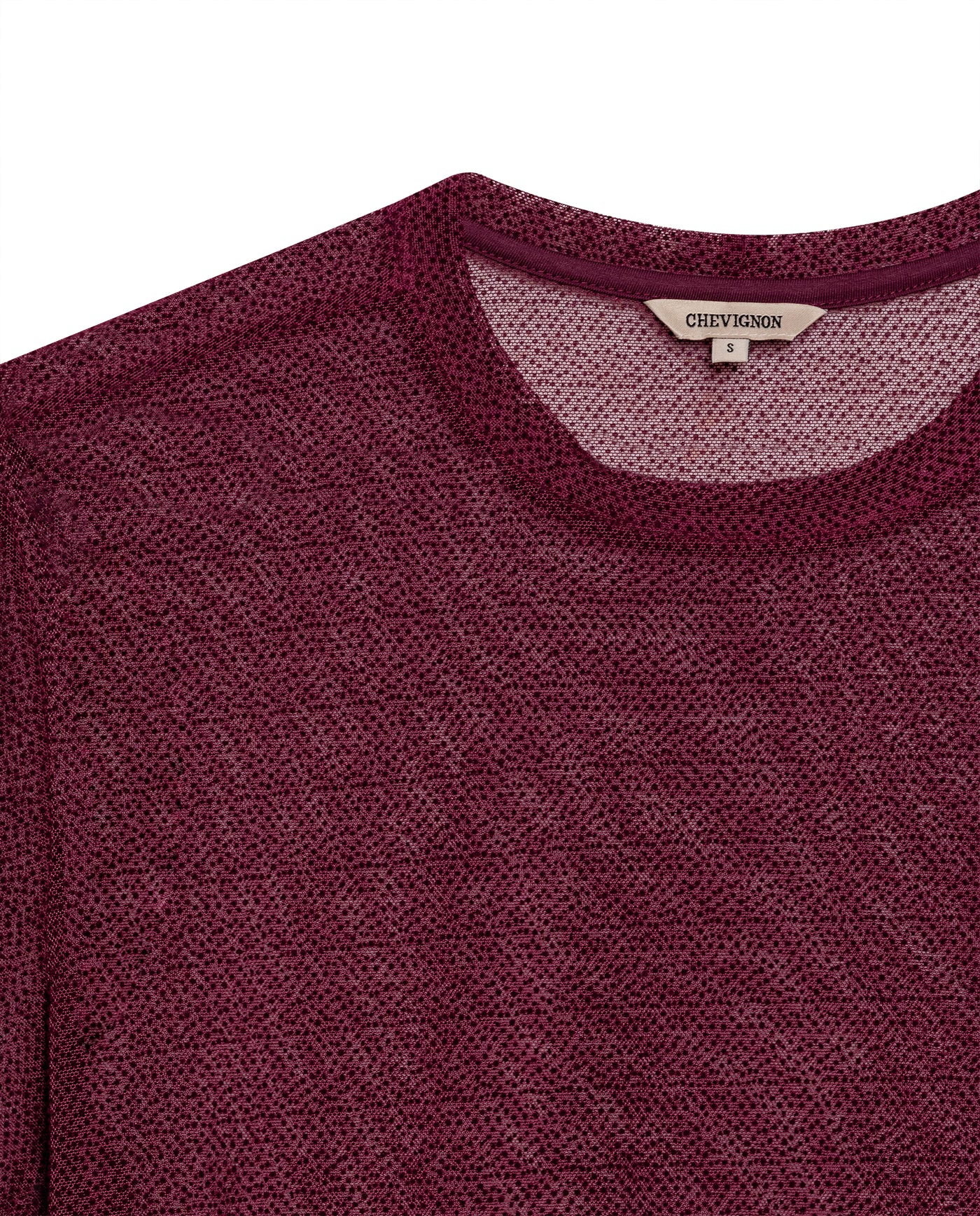 Womens T-Shirt Straight Silhouette Crewneck Polyester Blend Mesh Dotted Texture Sheer - Red 63_701H037_ROJ191522_8