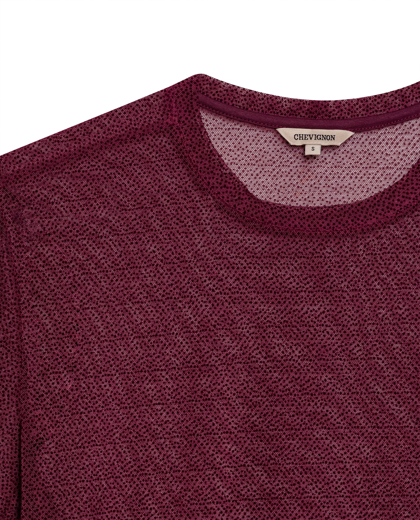 Womens T-Shirt Straight Silhouette Crewneck Polyester Blend Mesh Dotted Texture Sheer - Red 63_701H037_ROJ191522_8