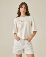 Womens T-Shirt Oversized Cotton Diagonal Floral Embroidery - Raw 63_701H038_CRU110606_0