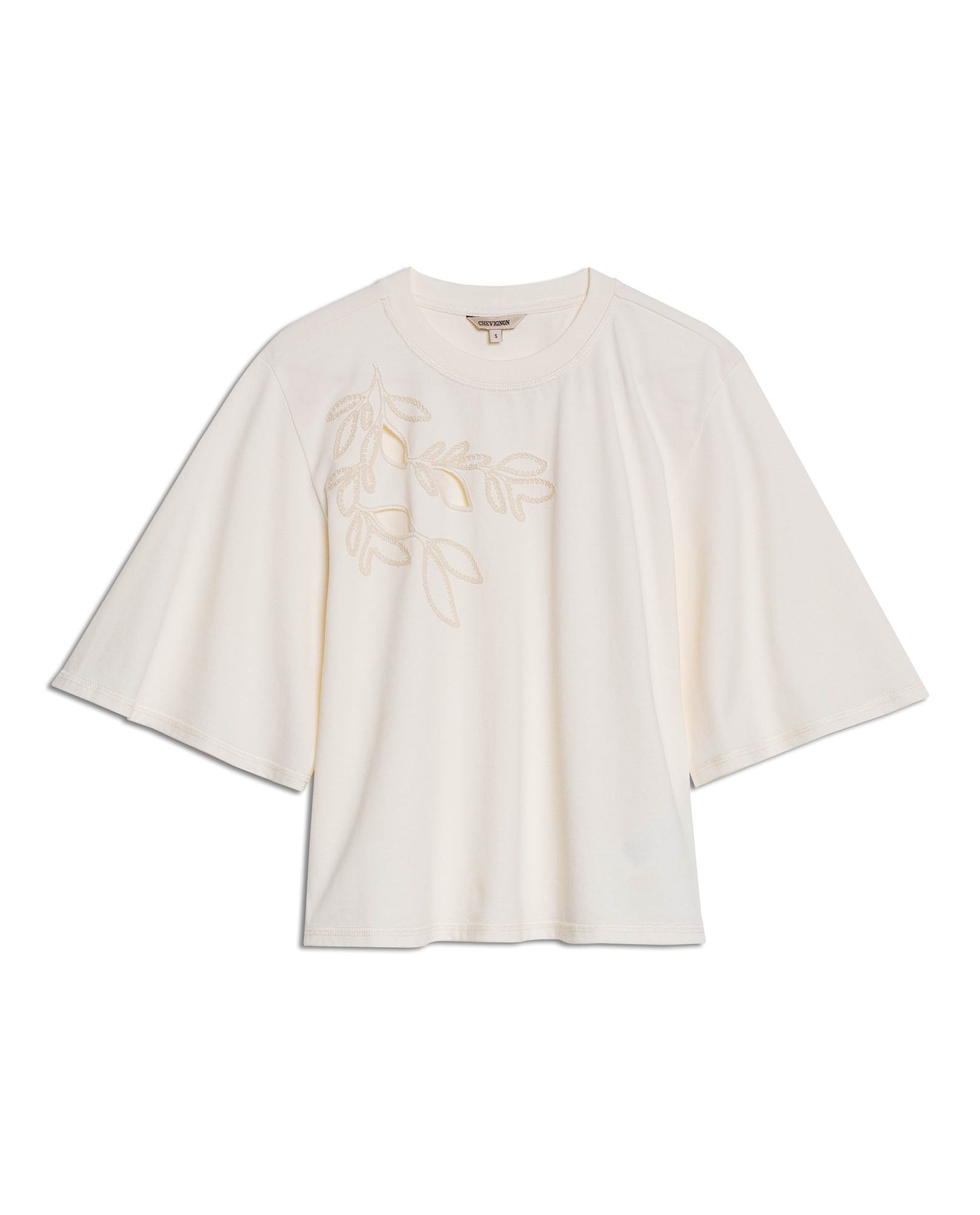 Womens T-Shirt Oversized Cotton Diagonal Floral Embroidery - Raw 63_701H038_CRU110606_3