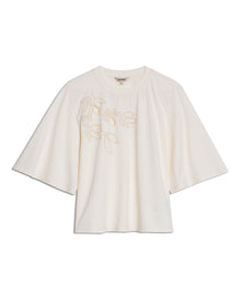 Womens T-Shirt Oversized Cotton Diagonal Floral Embroidery - Raw 63_701H038_CRU110606_3