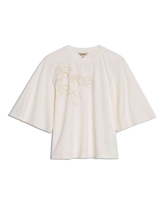 Womens T-Shirt Oversized Cotton Diagonal Floral Embroidery - Raw 63_701H038_CRU110606_3