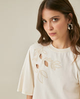 Womens T-Shirt Oversized Cotton Diagonal Floral Embroidery - Raw 63_701H038_CRU110606_5