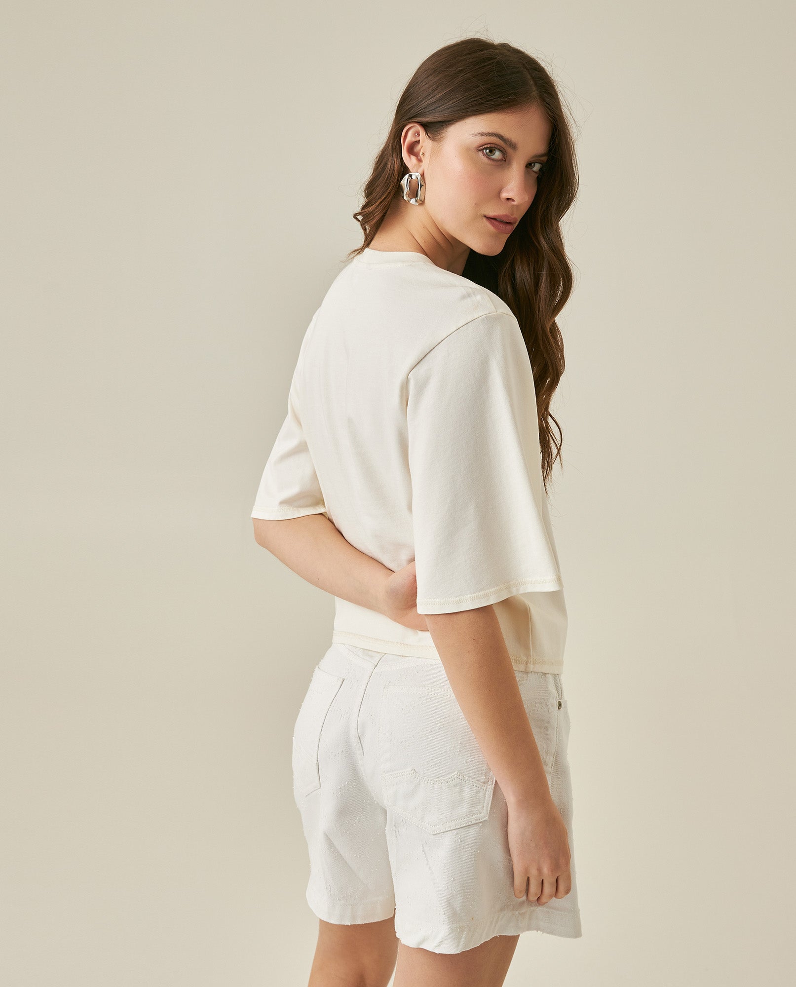 Womens T-Shirt Oversized Cotton Diagonal Floral Embroidery - Raw 63_701H038_CRU110606_6