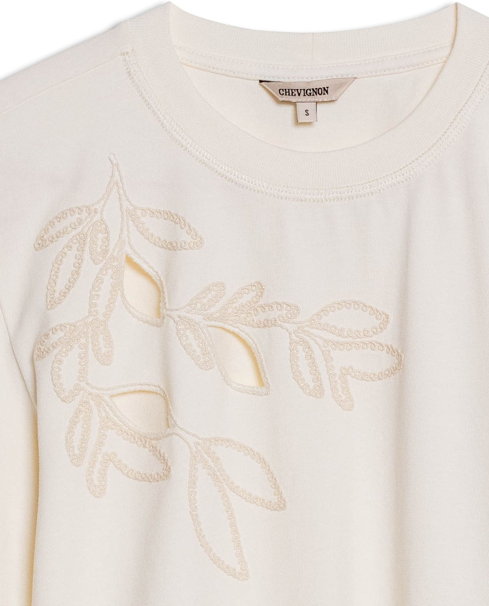 Womens T-Shirt Oversized Cotton Diagonal Floral Embroidery - Raw 63_701H038_CRU110606_8