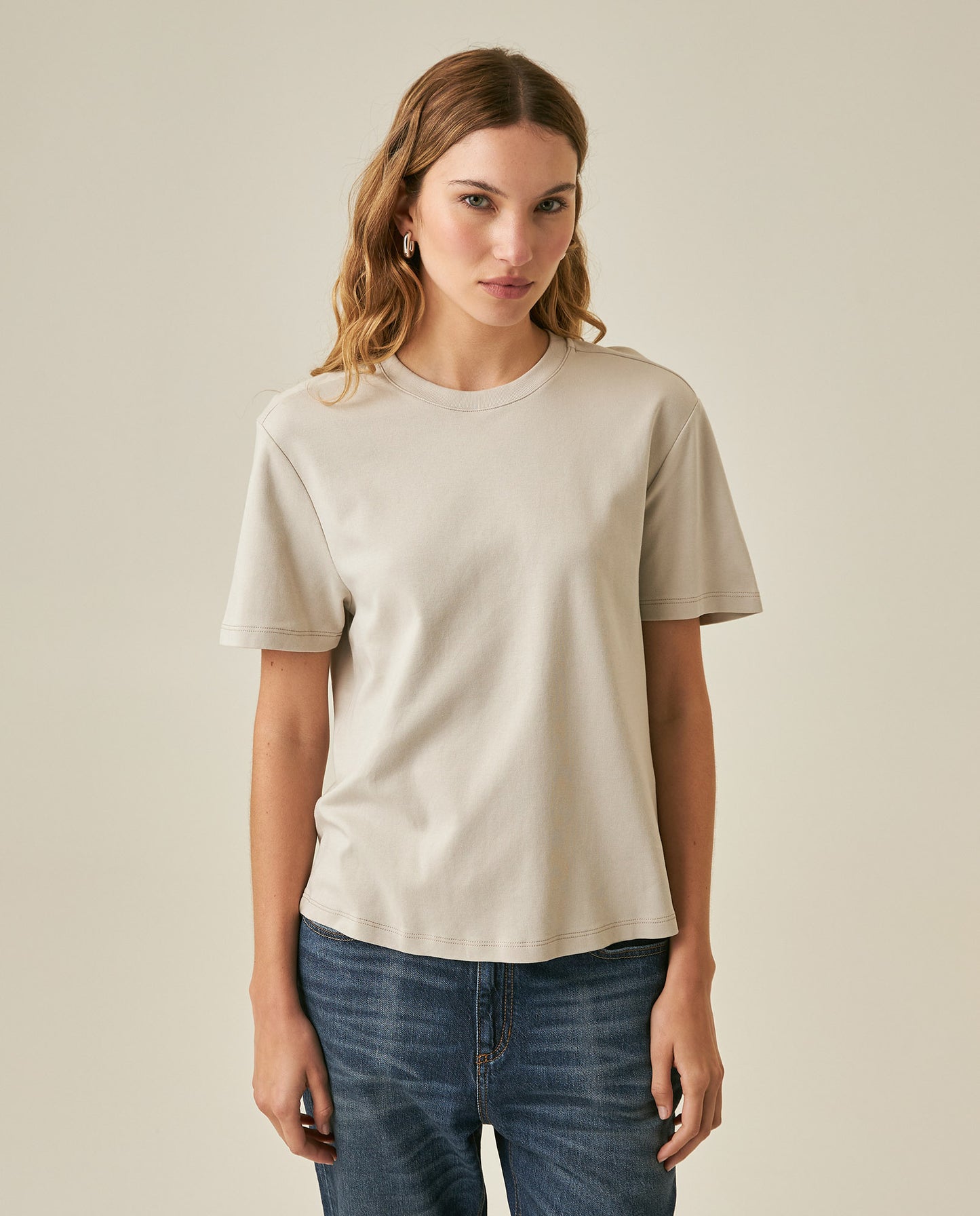 Womens T-Shirt Essential Oversized Cotton Cool Touch Basic - Beige 63_701H051_BEI140002_0