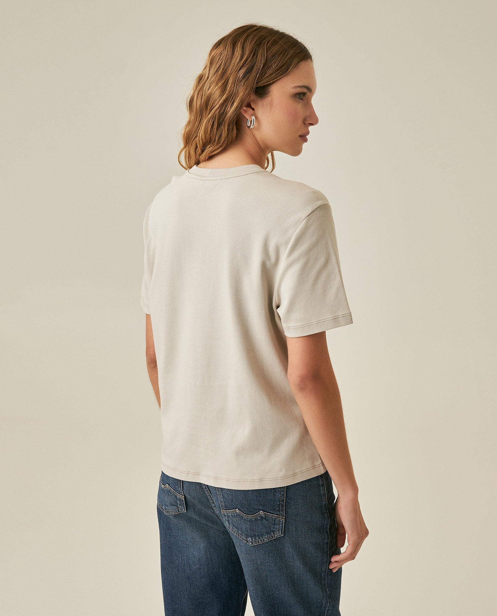 Womens T-Shirt Essential Oversized Cotton Cool Touch Basic - Beige 63_701H051_BEI140002_6