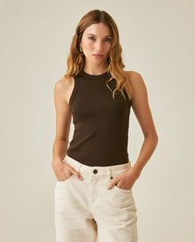Womens T-Shirt Essential Tank Fitted Cotton–Elastane Ribbed - Brown 63_701H052_CAF191016_0