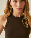 Womens T-Shirt Essential Tank Fitted Cotton–Elastane Ribbed - Brown 63_701H052_CAF191016_5