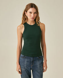 Womens T-Shirt Essential Tank Fitted Cotton–Elastane Ribbed - Dark Green 63_701H052_VER195406_0