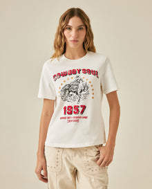 Womens T-Shirt Rodeo Graphic Slim Fit Cotton Heavier Cowboy Flock Rhinestones - Raw 63_701H701_CRU110606_0