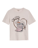 Womens T-Shirt Rodeo Graphic Slim Fit Cotton Heavier Texan Boots Rhinestones - Beige 63_701H703_BEI140002_3