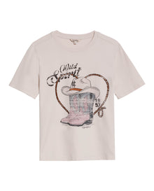 Womens T-Shirt Rodeo Graphic Slim Fit Cotton Heavier Texan Boots Rhinestones - Beige 63_701H703_BEI140002_3