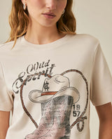 Womens T-Shirt Rodeo Graphic Slim Fit Cotton Heavier Texan Boots Rhinestones - Beige 63_701H703_BEI140002_5